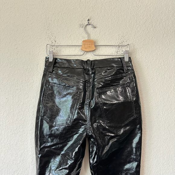 GOOD AMERICAN Faux Leather Pants Black Glossy Crackled HR Flare NWT - Picture 6 of 16